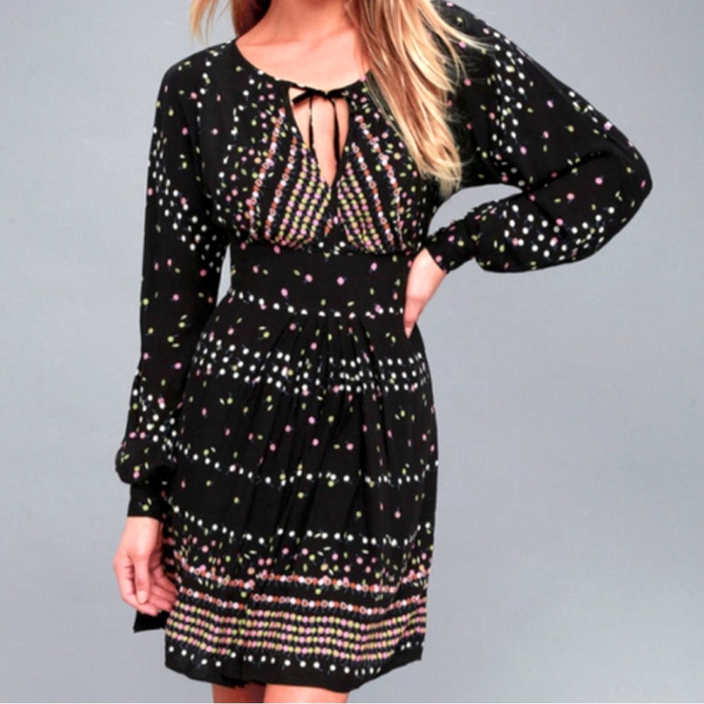 NWT Free People Coryn black patterned mini dress Size 10